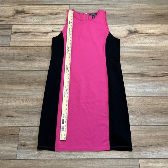 Women's LRL Ralph Lauren Shift Dress SZ Large Pink Black Stretch Pullover - Picture 5 of 11